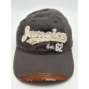 Jamaica Embroidered Gray Baseball Cap With Leather-Like Brim Patch Adjustable St